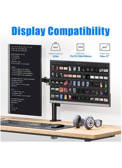 Arabest Dual Monitor Stand, Desk Mount, Monitor Arm for 2 LCD LED Monitor Screens up to 27", Heavy Duty Fully Adjustable Stand, Gaming Monitor Stand with Clamp and Grommet Mounting Base  - Image 3