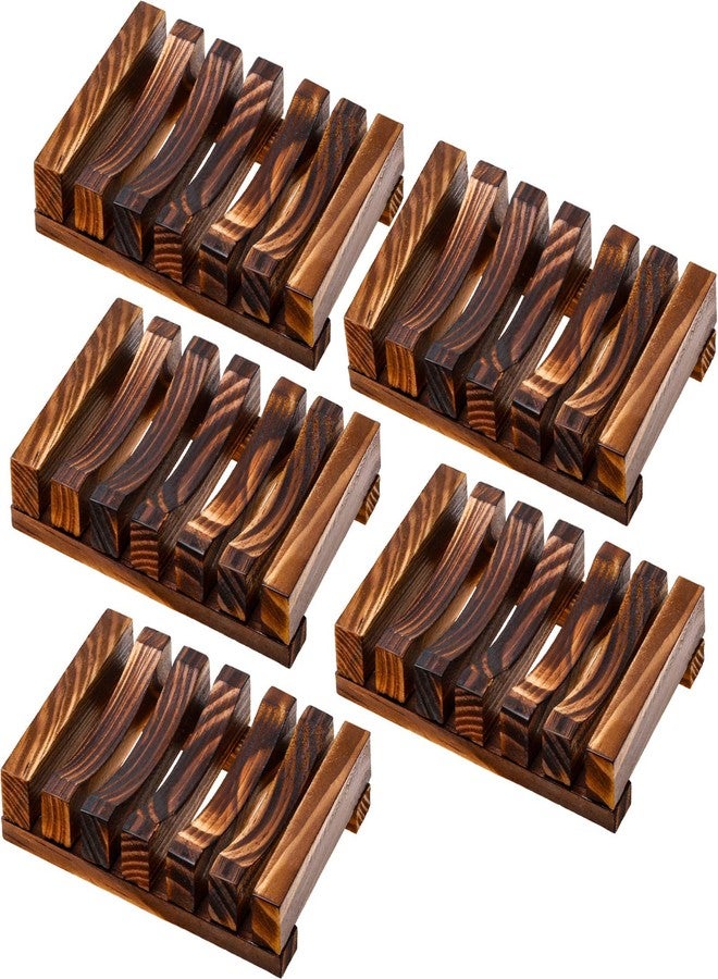 Honoson 5 Pieces Wooden Soap Dish Holder Tray Wood Bar Soap Holder Tray Self Draining Saver for Shower Bathroom Kitchen - Image 1