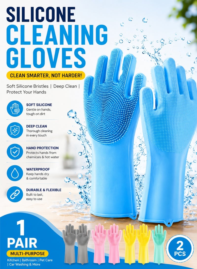Gloves Magic Silicone Dish Washing Gloves, Silicon Cleaning Gloves, Silicon Hand Gloves for Kitchen Dishwashing and Pet Grooming, Great for Washing Dish, Car, Bathroom (Multicolour, 1 Pair) - Image 1