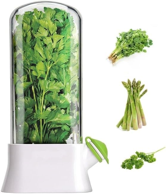 VALUEVIBES VALUEVIBES Fresh Herb Keeper with BuiltIn Peeler Herb Vegetable Storage Container for Fridge Ideal for Parsley Basil Coriander and Asparagus WHITE  - Image 1