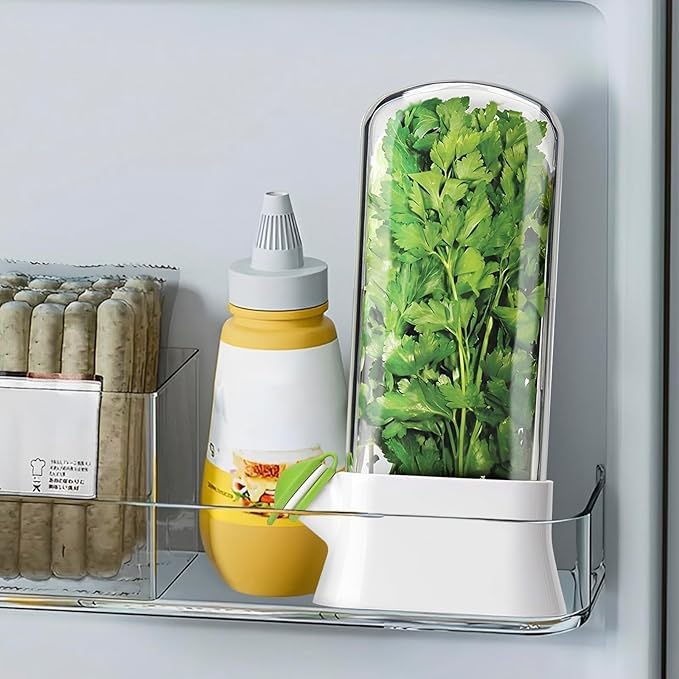 VALUEVIBES VALUEVIBES Fresh Herb Keeper with BuiltIn Peeler Herb Vegetable Storage Container for Fridge Ideal for Parsley Basil Coriander and Asparagus WHITE  - Image 2