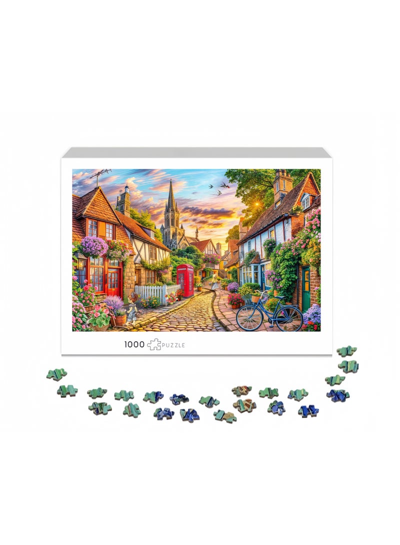 1000 قطعة بازل | لعبة بازل عالية الجودة بأسلوب رسم يدوي لموضوع شوارع المدينة، موضوع العطلة - ترفيه عائلي / هدية تذكارية للصداقة - Image 2