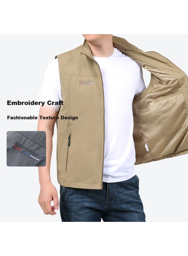 Vancamel Men's Outdoor Quick-dry Casual Multi-pocket Fishing Photography Vest Jacket Khaki XL - Image 3