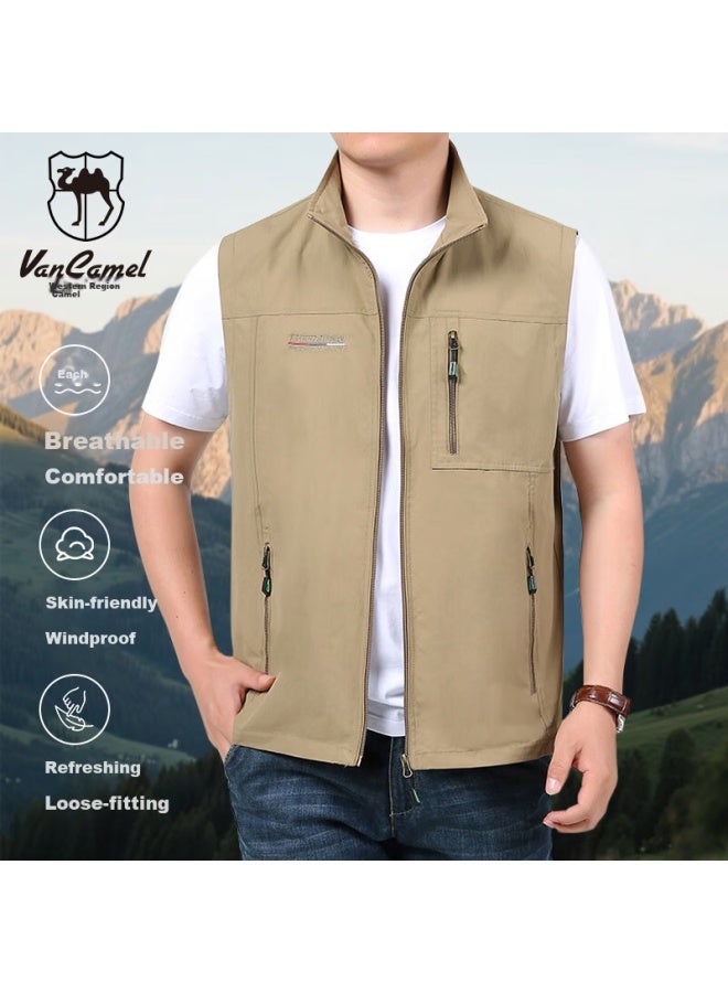 Vancamel Men's Outdoor Quick-dry Casual Multi-pocket Fishing Photography Vest Jacket Khaki XL - Image 1
