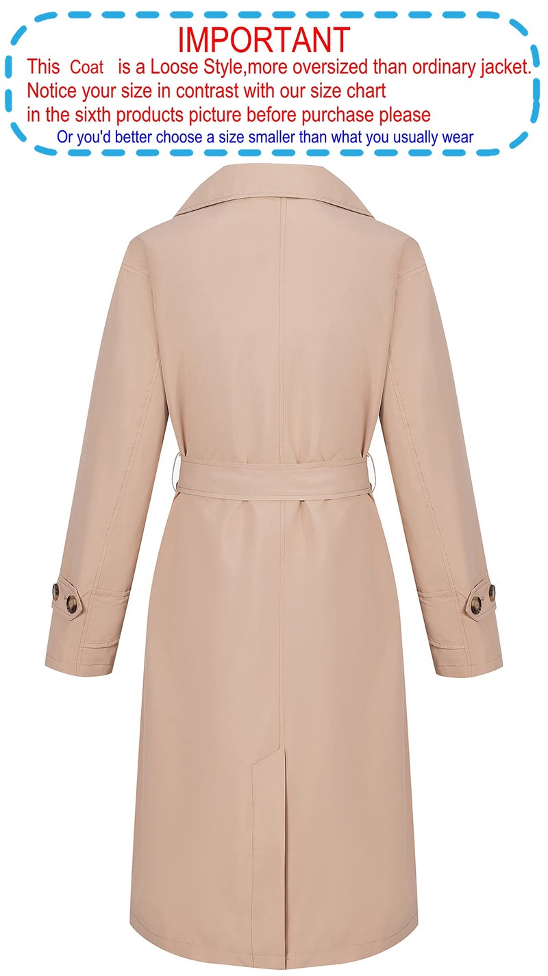 RISISSIDA Trench Coats for Women Long Double Breasted Spring Fall Waterproof Rain Jacket Overcoat Beige X-L - Image 2