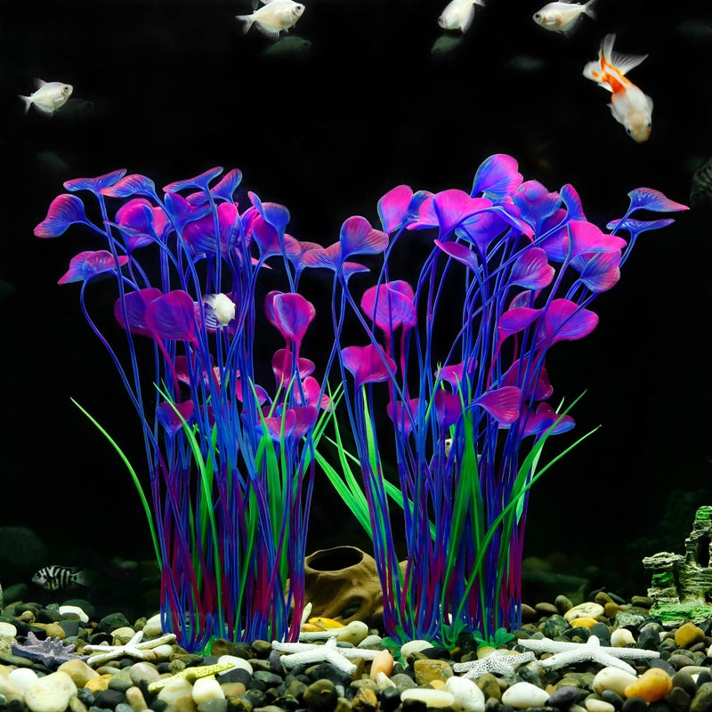 MyLifeUNIT Aquarium Plants, 2 Pack Tall Plastic Plants for Fish Tank Decorations, 15.75 Inches (Purple) - Image 3