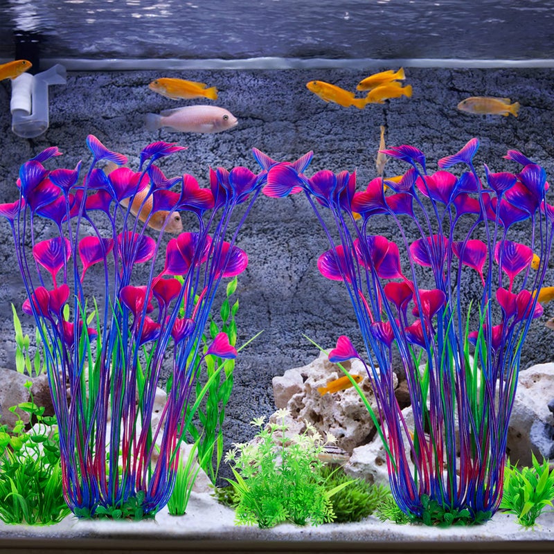 MyLifeUNIT Aquarium Plants, 2 Pack Tall Plastic Plants for Fish Tank Decorations, 15.75 Inches (Purple) - Image 4