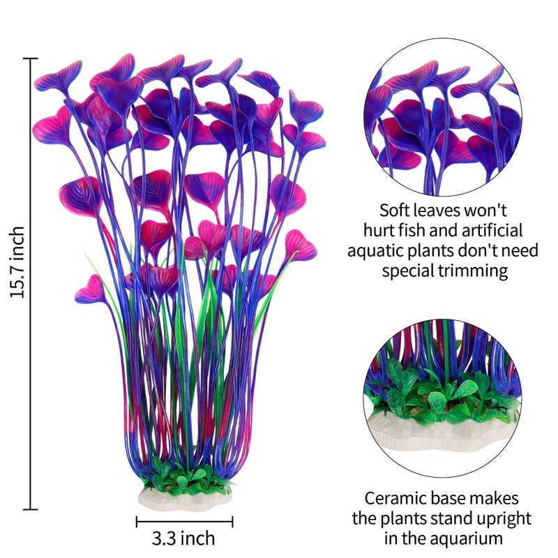 MyLifeUNIT Aquarium Plants, 2 Pack Tall Plastic Plants for Fish Tank Decorations, 15.75 Inches (Purple) - Image 2