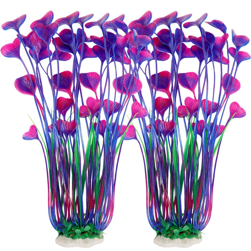 MyLifeUNIT Aquarium Plants, 2 Pack Tall Plastic Plants for Fish Tank Decorations, 15.75 Inches (Purple) - Image 1