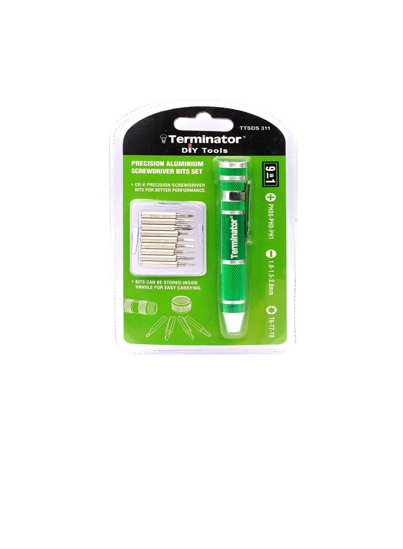 Terminator Terminator Screw Driver Set 9 in 1 (+&-) Mixed Min Heads Detatchable With Pen Type Metal Handle  - Image 3