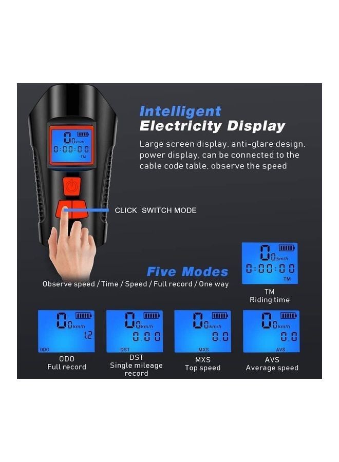Rock Pow Bicycle Light Set With Horn And Speedometer USB Rechargeable LED Bike Headlight 15 x 10 x 8 cmcm - Image 3