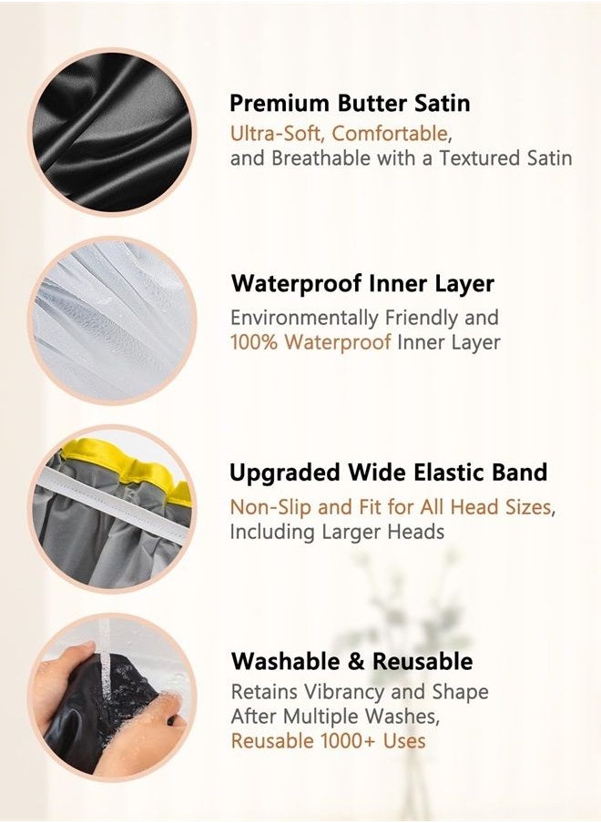 mikimini Black Small Shower Cap for Child 1 Pack, Double Layers Waterproof Bathing Hair Cap with Reusable Soft Comfortable PEVA Lining, Cute, non-fading & Stretchy Shower Hat  - Image 3
