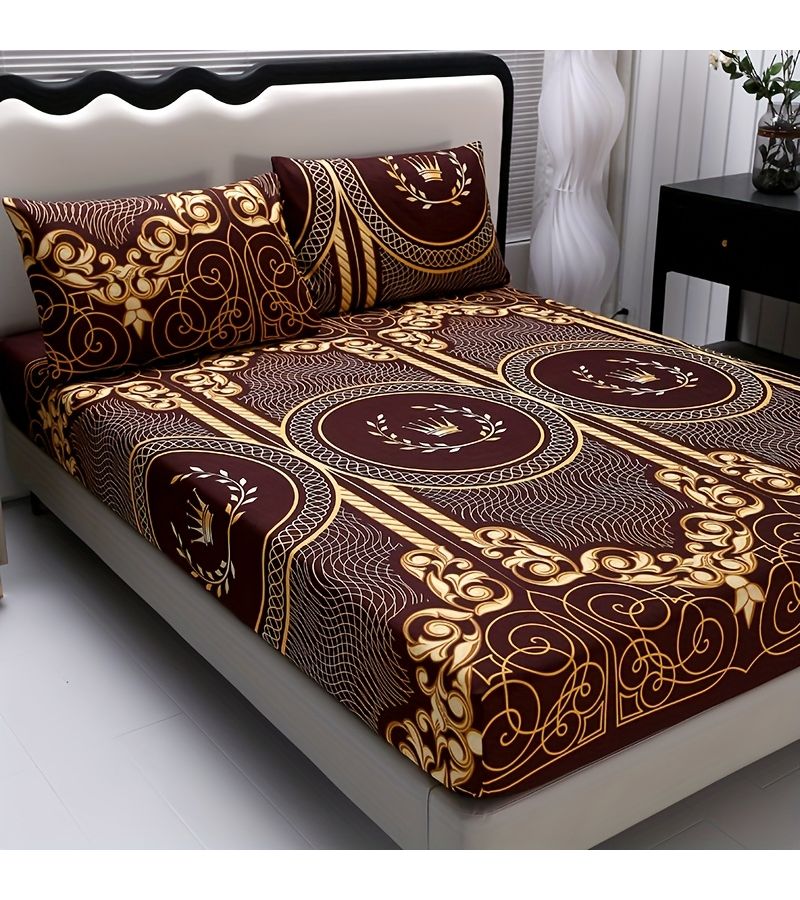 3pcs Fitted Sheet Set Full Size Brushed Skin Friendly Comfortable Geometric Pattern Bedroom Supplies Extract Red 1 Fitted Sheet 2 Pillowcases No Filling - Image 1