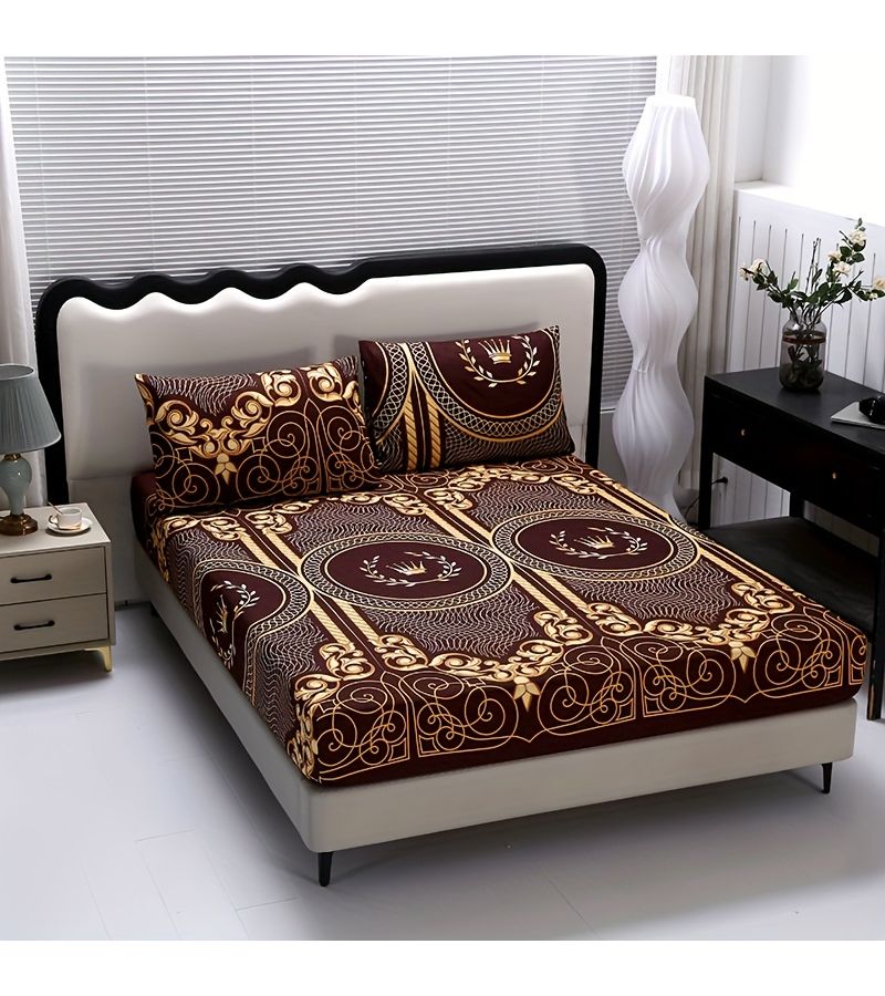 3pcs Fitted Sheet Set Full Size Brushed Skin Friendly Comfortable Geometric Pattern Bedroom Supplies Extract Red 1 Fitted Sheet 2 Pillowcases No Filling - Image 5