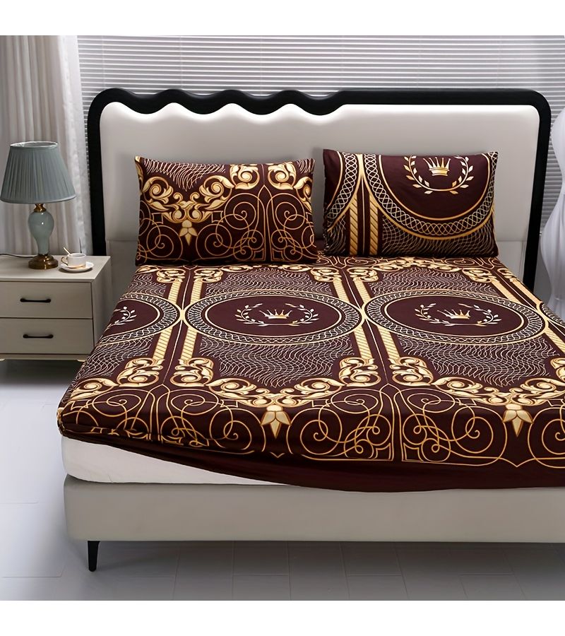 3pcs Fitted Sheet Set Full Size Brushed Skin Friendly Comfortable Geometric Pattern Bedroom Supplies Extract Red 1 Fitted Sheet 2 Pillowcases No Filling - Image 4