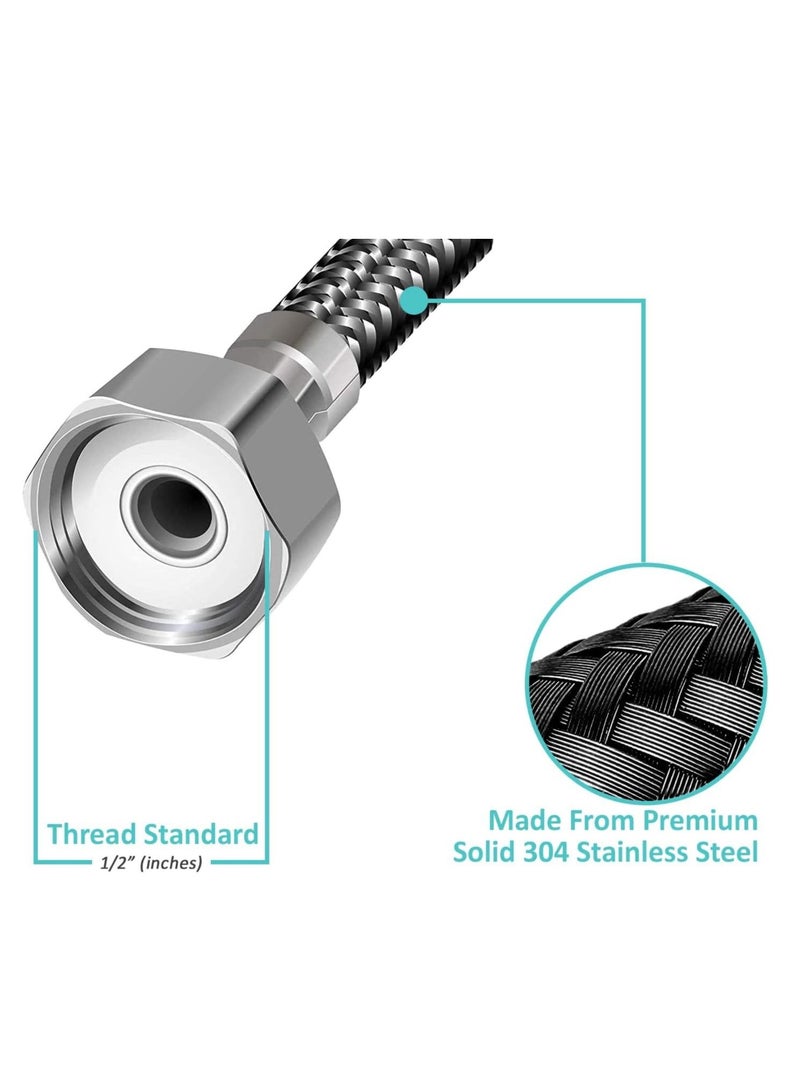 Rubik 1.5 Meter Stainless Steel Braided Hose Hot Cold Water Flexible Plumbing Pipe 1/2inch for Bathroom Kitchen Sink Water Inlet Hoses Suitable for Toilet Taps Water Heaters - Image 2
