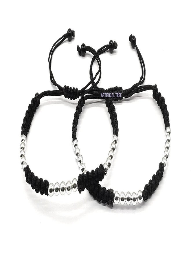 ARTIFICIAL TREE German Silver Ball Black Thread Anklet (Payal) Adjustable for Women and Girls (AT ANK 029) - Image 1