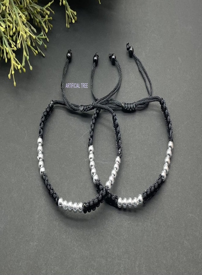 ARTIFICIAL TREE German Silver Ball Black Thread Anklet (Payal) Adjustable for Women and Girls (AT ANK 029) - Image 4