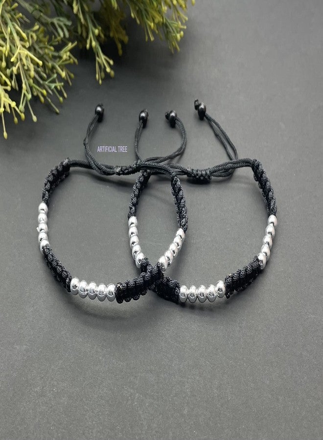 ARTIFICIAL TREE German Silver Ball Black Thread Anklet (Payal) Adjustable for Women and Girls (AT ANK 029) - Image 3