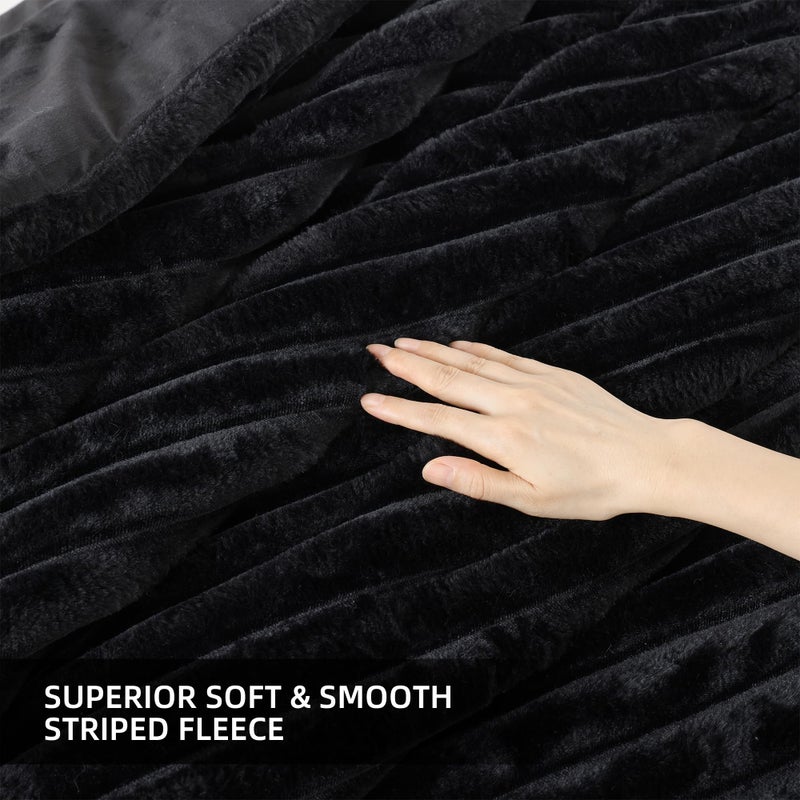 Smoofy Fluffy Full Size Comforter Sets 3 Pieces - Black Fleece Fluffy Comforter Set, Luxury Fuzzy Full Bed Set, Soft Comforter Full Size All Season, Heavy Faux Fur Comforter with 2 Pillow Cases - Image 5
