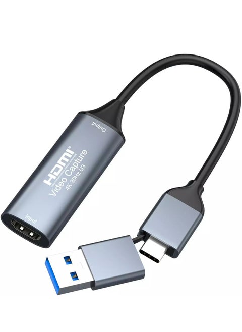 بطاقة التقاط فيديو 4K HDMI إلى USB 3.0 Type C، محول التقاط Cam Link بدقة 1080 بكسل بمعدل 60 إطارًا في الثانية، جهاز تسجيل الشاشة للبث المباشر والألعاب ومؤتمرات الفيديو والتدريس والبث المباشر