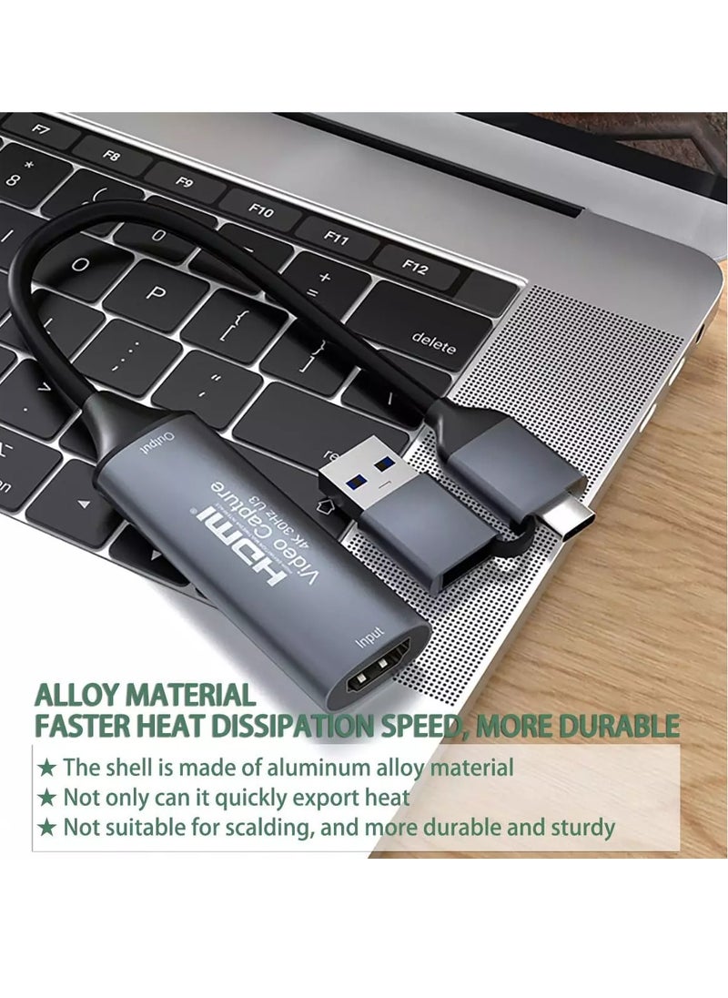 ماركة غير محددة - بطاقة التقاط فيديو 4K HDMI إلى USB 3.0 Type C، محول التقاط Cam Link بدقة 1080 بكسل بمعدل 60 إطارًا في الثانية، جهاز تسجيل الشاشة للبث المباشر والألعاب ومؤتمرات الفيديو والتدريس والبث المباشر - Image 1