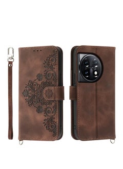For OnePlus Ace 3 / 12R Skin-feel Flowers Embossed Wallet Leather Phone Case(Brown)