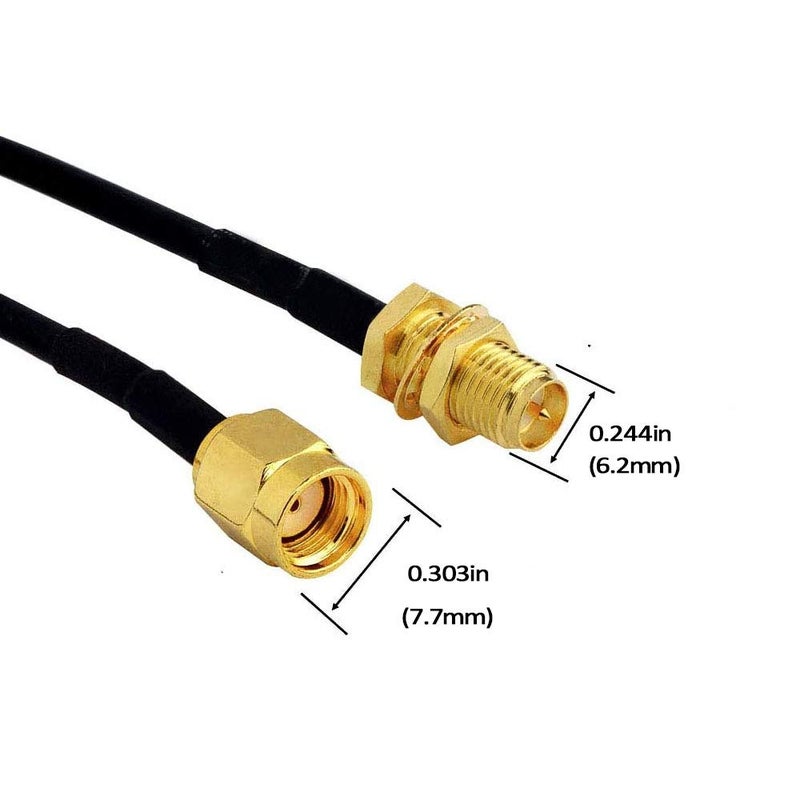 CORONIR 1m 3ft Cable RP-SMA Coaxial Extension Cable Male to Female Connector for Wireless LAN Router Bridge & Cellular Antenna Extension-2pack - Image 2