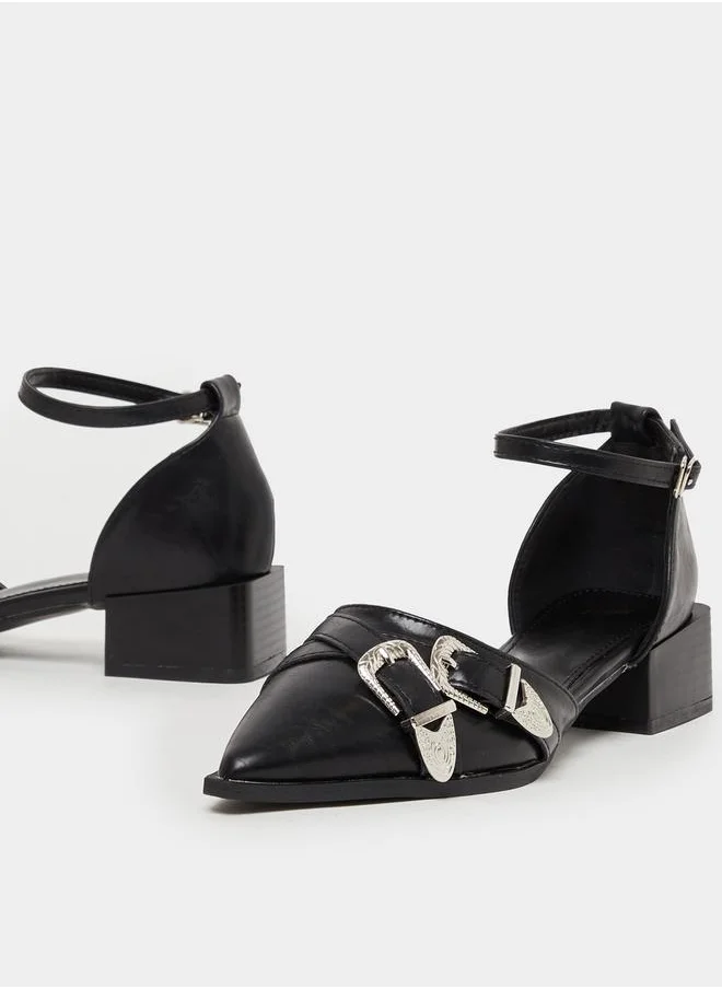 Styli Buckle Accent Ankle Strap Pointed Toe Pumps