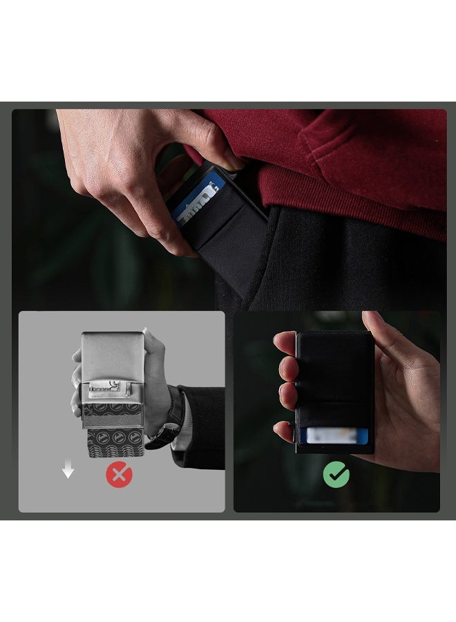 Slim Aluminum Card Holder Wallet Durable Mens Wallet for Men Credit Card Holder with EDC Pockets & ID Window, RFID Blocking Minimalist Metal Pop Up Wallet Holds 8 Cards Plus Cash (Black) - Image 5