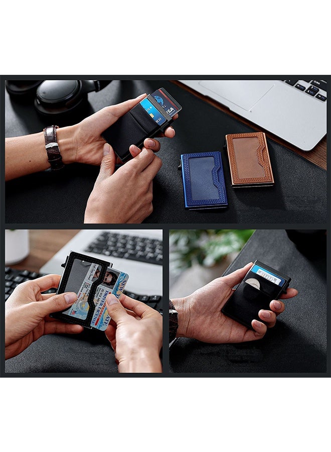 Slim Aluminum Card Holder Wallet Durable Mens Wallet for Men Credit Card Holder with EDC Pockets & ID Window, RFID Blocking Minimalist Metal Pop Up Wallet Holds 8 Cards Plus Cash (Black) - Image 4