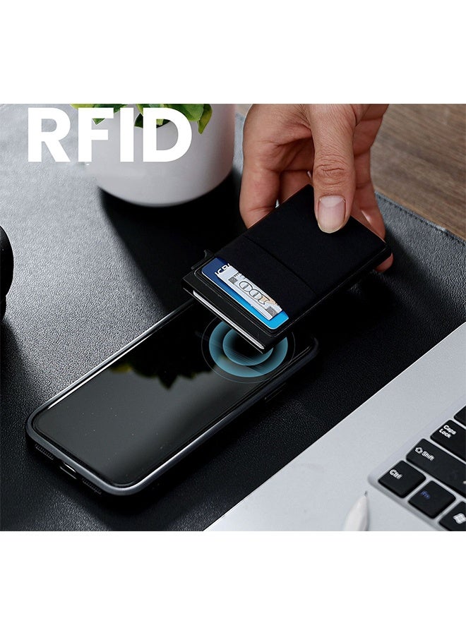 Slim Aluminum Card Holder Wallet Durable Mens Wallet for Men Credit Card Holder with EDC Pockets & ID Window, RFID Blocking Minimalist Metal Pop Up Wallet Holds 8 Cards Plus Cash (Black) - Image 3