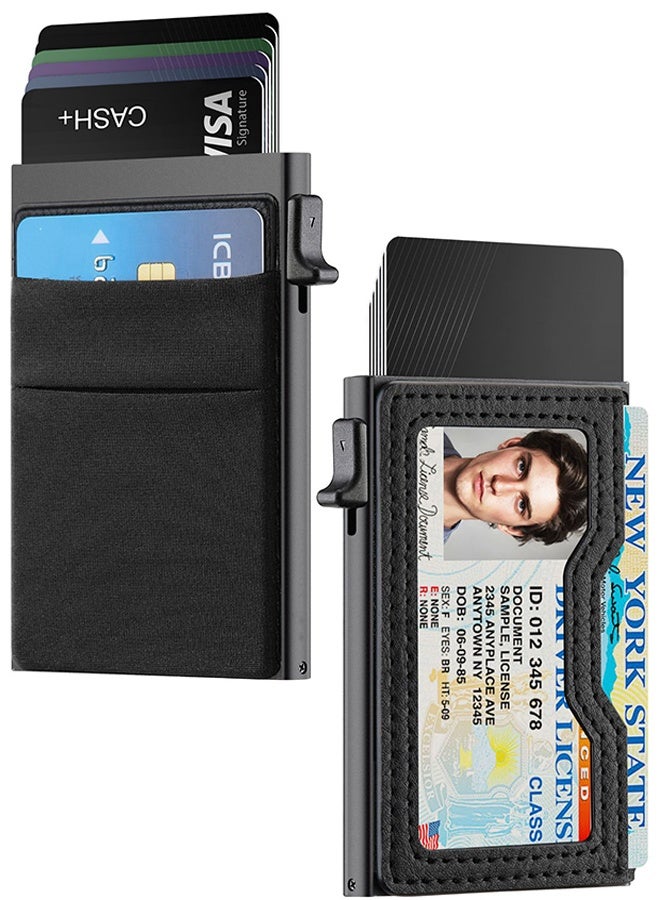 Slim Aluminum Card Holder Wallet Durable Mens Wallet for Men Credit Card Holder with EDC Pockets & ID Window, RFID Blocking Minimalist Metal Pop Up Wallet Holds 8 Cards Plus Cash (Black) - Image 1