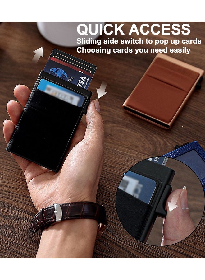 Slim Aluminum Card Holder Wallet Durable Mens Wallet for Men Credit Card Holder with EDC Pockets & ID Window, RFID Blocking Minimalist Metal Pop Up Wallet Holds 8 Cards Plus Cash (Black) - Image 2
