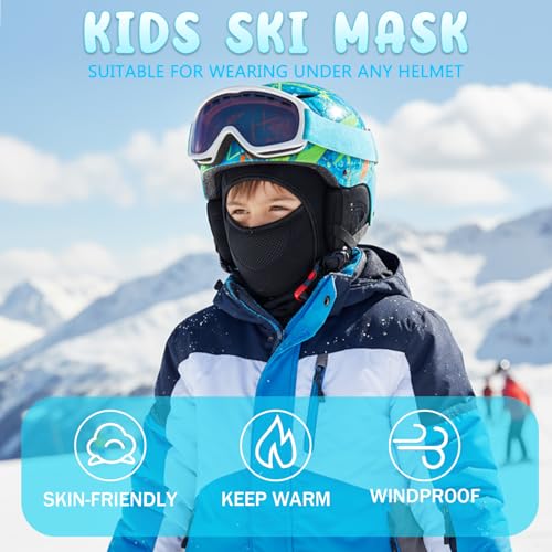 Outrip Breathable Kids Balaclava Ski Mask for Boys Girls - Windproof Fleece Winter Face Mask Cover for Cold Weather (Black, 4-12 Years Old) - Image 3