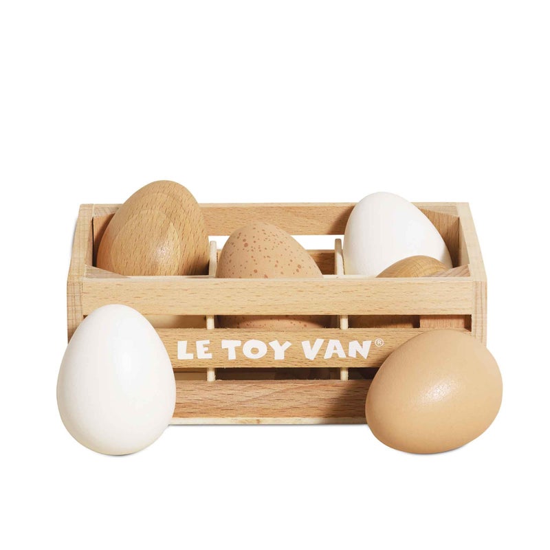 Le Toy Van - Wooden Honeybee Market Farm Eggs Half Dozen Crate | Perfect for Supermarket, Food Shop or Cafe Pretend Play | Great As A Gift (TV190) - Image 1