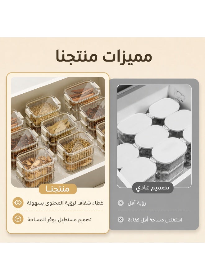 علبة تخزين طعام محكمة الإغلاق، صندوق تخزين توابل قابل للتكديس من ABS مع قفل مزدوج مانع للتسرب، منظم مطبخ 4 طبقات للتوابل والشاي والوجبات الخفيفة والحبوب والأطعمة الجافة، شفاف - Image 4