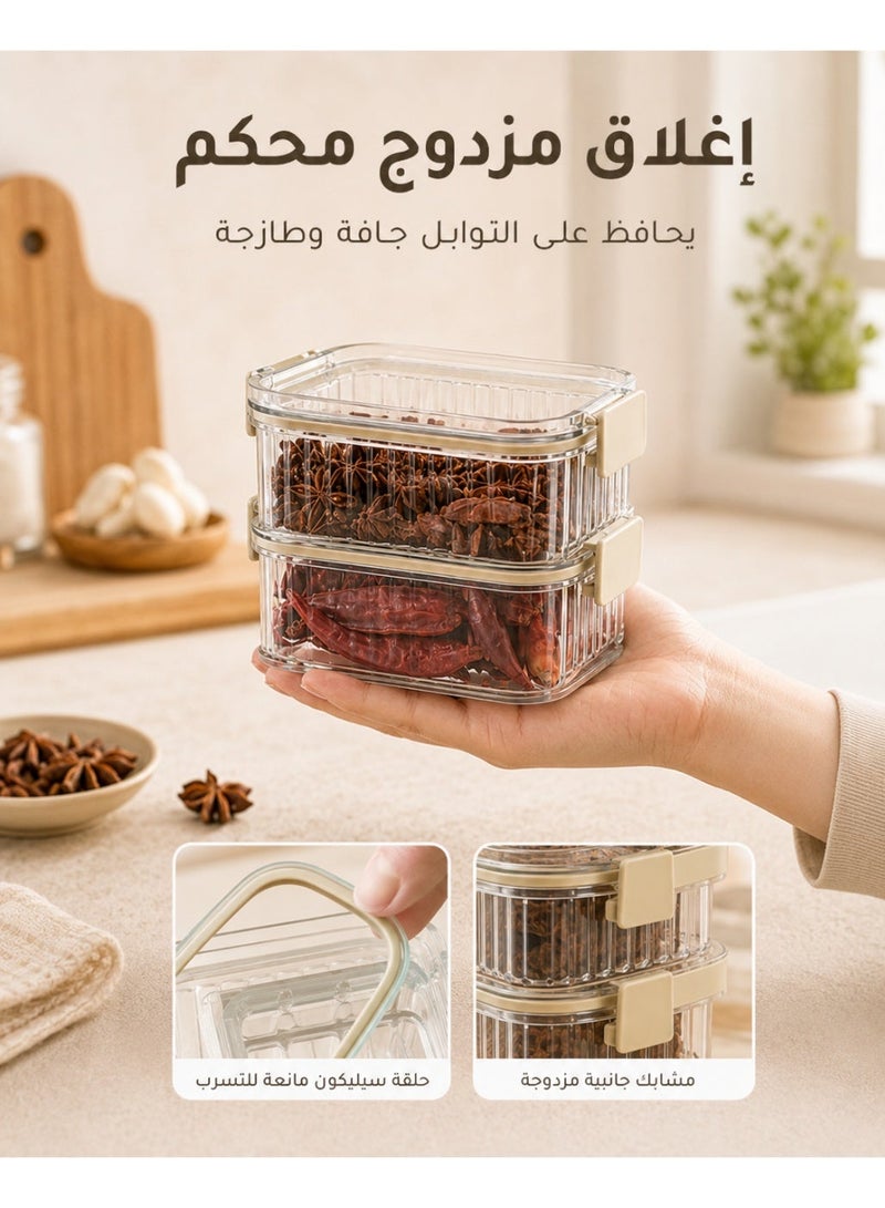 علبة تخزين طعام محكمة الإغلاق، صندوق تخزين توابل قابل للتكديس من ABS مع قفل مزدوج مانع للتسرب، منظم مطبخ 4 طبقات للتوابل والشاي والوجبات الخفيفة والحبوب والأطعمة الجافة، شفاف - Image 2