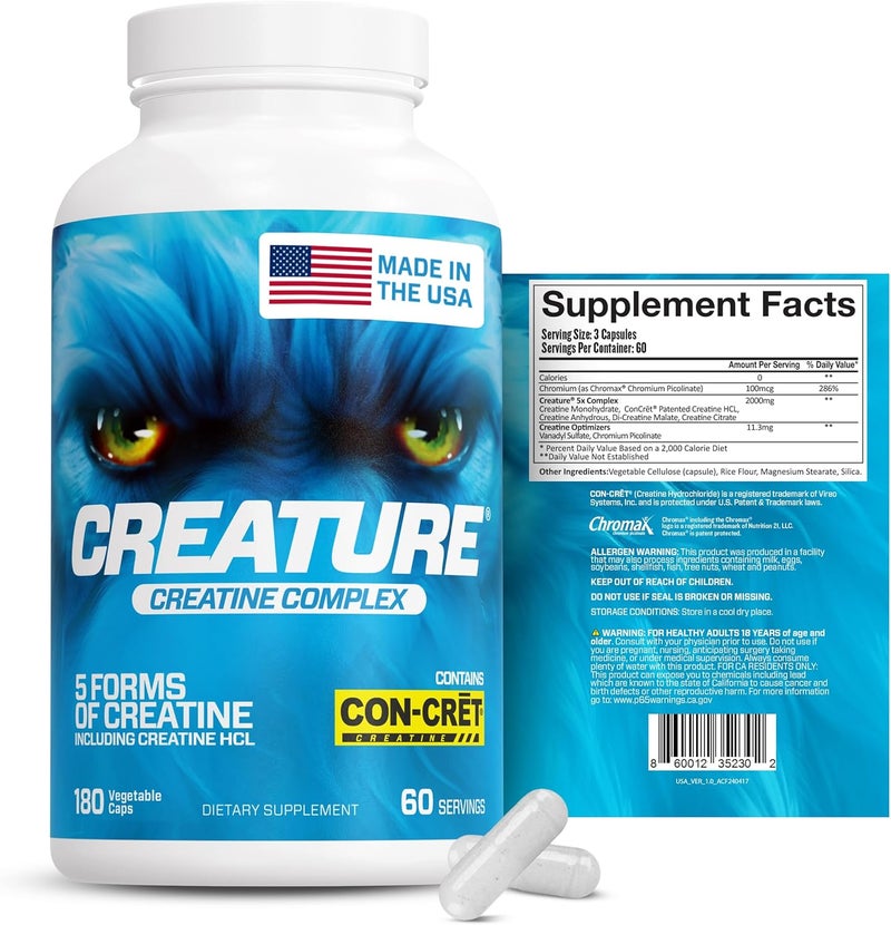 CREATURE Creatine Complex  Creatine Monohydrate Capsules with 5 Types of Creatine Including ConCrt Creatine HCL Promotes Muscle Strength Endurance Brain Health 180 Veggie Caps 60 Servings - Image 3