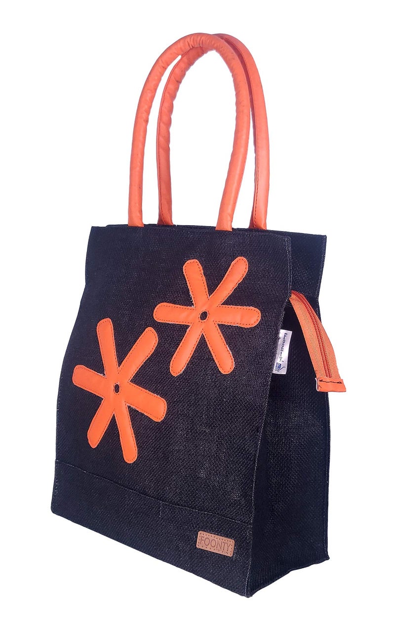 Foonty Exclusive Star Daily Use Jute Lunch Bag(Black,FFFWB6013A) - Image 1