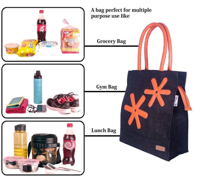 Foonty Exclusive Star Daily Use Jute Lunch Bag(Black,FFFWB6013A) - Image 3