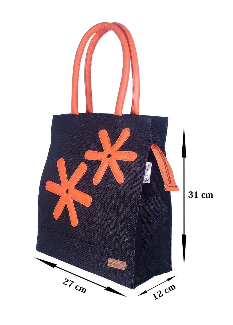 Foonty Exclusive Star Daily Use Jute Lunch Bag(Black,FFFWB6013A) - Image 4