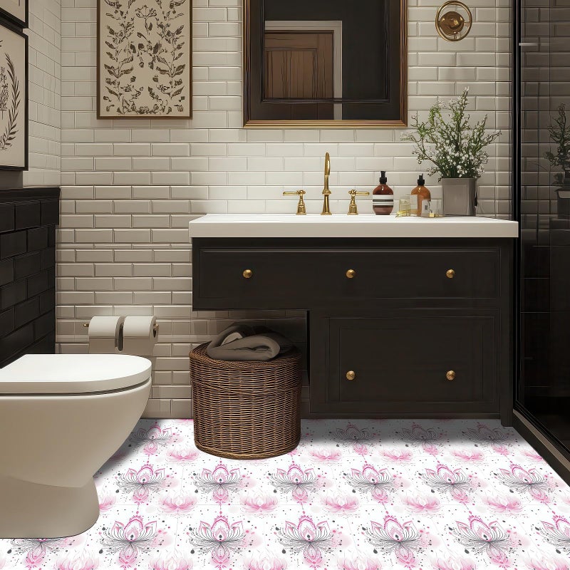 HOMETITUTE 10PCS 12x12 Inch Pink Lotus Mandala Floor Tiles Peel and Stick Removable Self Adhesive DIY Vinyl Flooring Stickers for Kitchen Bathroom Living Room Entryway Home Decor - Image 4