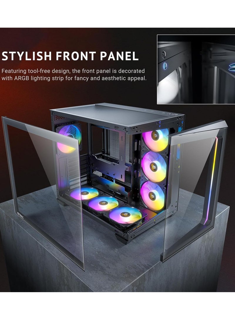 ATX Min-Tower Gaming PC Case, With 5X 120mm ARGB Fans,Tempered Glass,7 Fan Support, Water Cooling up to 360mm(Black) - Image 4
