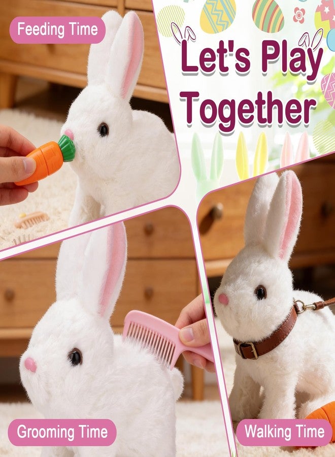 IGUOCY Realistic Bunny Toy, Easter Bunny Plush Toy, Interactive Hopping Rabbit with Carrot, Robot Bunny with Sounds, Wiggling Ears, Twitching Mouth and Nose, Easter Basket Birthday Gift (White) - Image 3