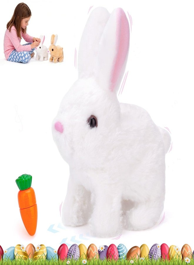 IGUOCY Realistic Bunny Toy, Easter Bunny Plush Toy, Interactive Hopping Rabbit with Carrot, Robot Bunny with Sounds, Wiggling Ears, Twitching Mouth and Nose, Easter Basket Birthday Gift (White) - Image 1