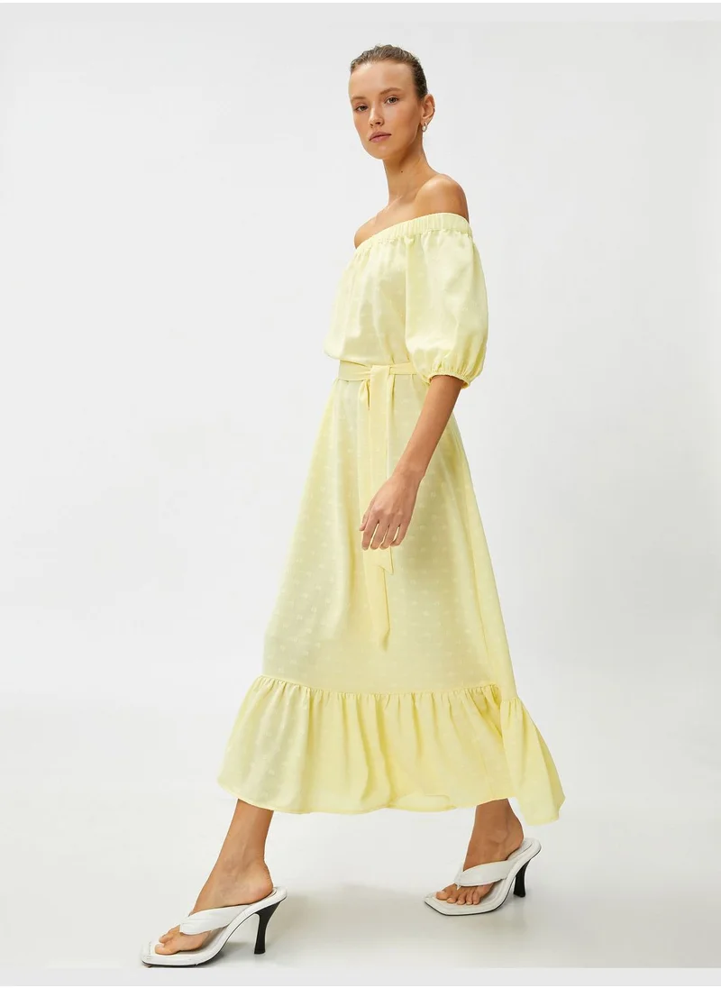 KOTON Midi Dress Off the Shoulder Belted