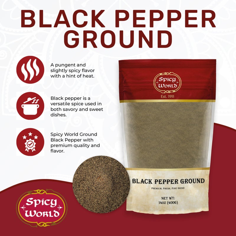Spicy World Ground Black Pepper Fine Grind Pure 14 Ounce (400g) - by Spicy World - Image 2