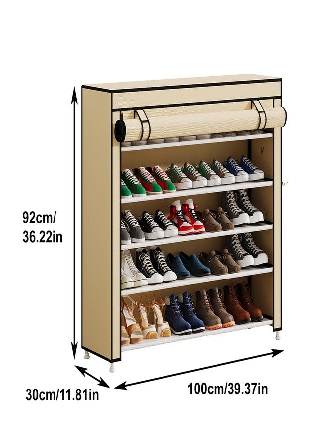 Calmootey 5 Tier Shoe Rack Organizer to Hold 25 Pairs, Portable Shoe Shelf with Nonwoven Fabric Cover for Closet Hallway, Bedroom, Entryway, Beige - Image 5