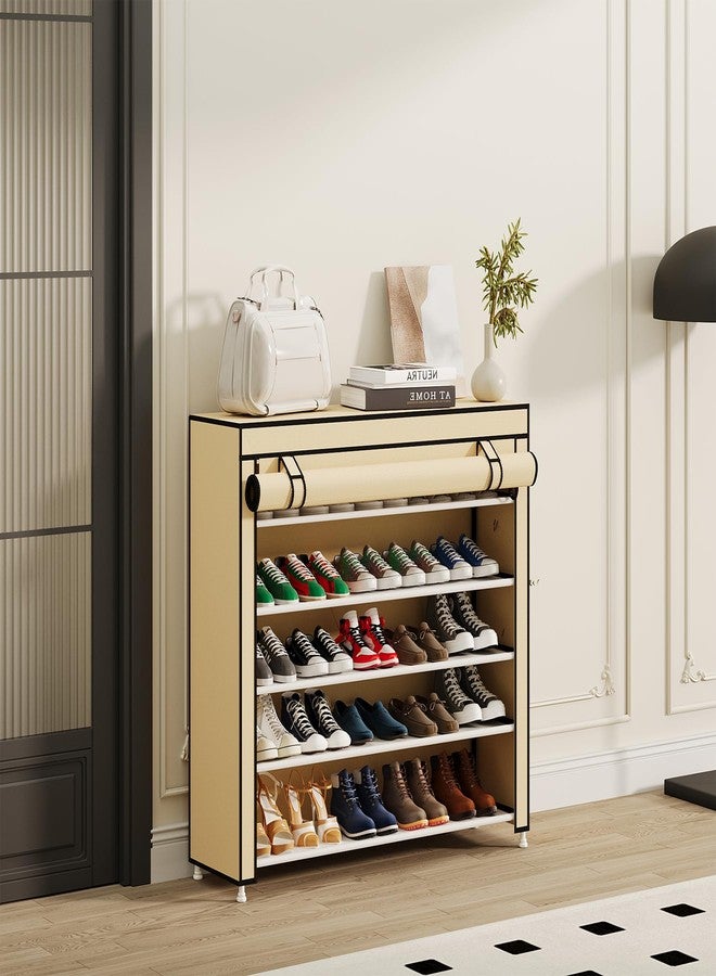Calmootey 5 Tier Shoe Rack Organizer to Hold 25 Pairs, Portable Shoe Shelf with Nonwoven Fabric Cover for Closet Hallway, Bedroom, Entryway, Beige - Image 4